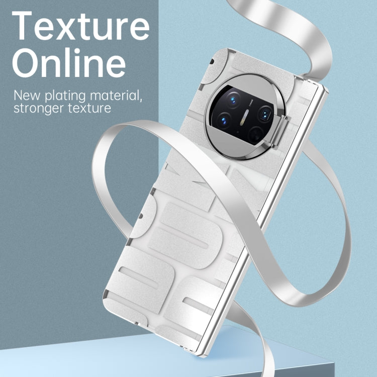 Silver folding phone case with hinge and raised camera module, reinforced edges