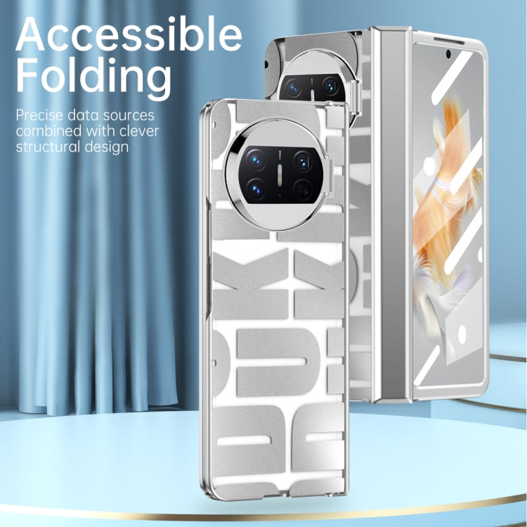 Silver folding phone case with hinge, textured cover and camera cutout