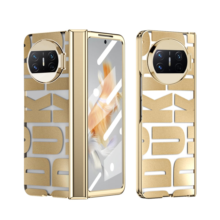 Tyrant Gold folding phone case with hinge and camera cutout, geometric textured back