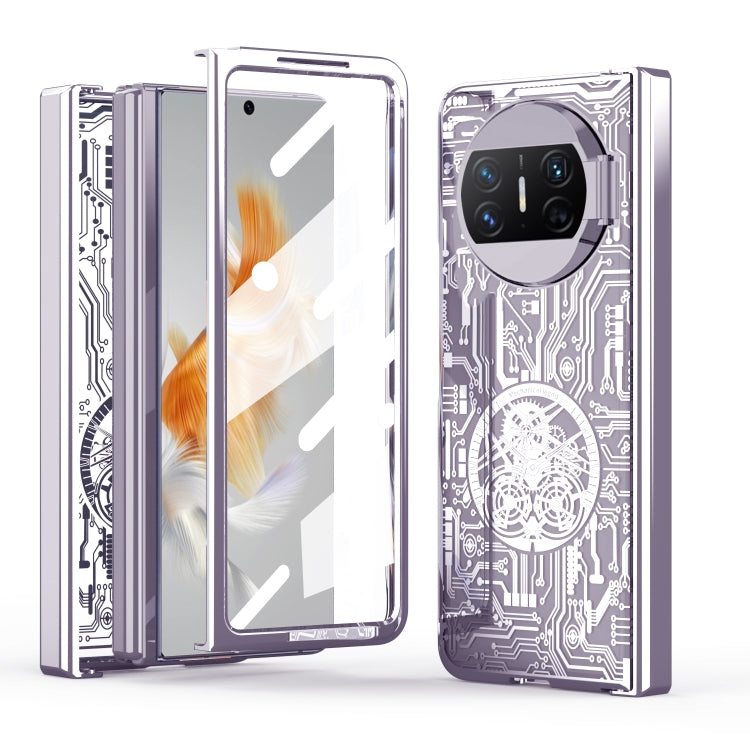 Purple circuit-pattern phone case with raised camera cutout for Huawei Mate X3