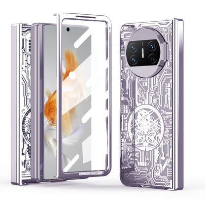 Purple circuit-pattern phone case with raised camera cutout for Huawei Mate X3