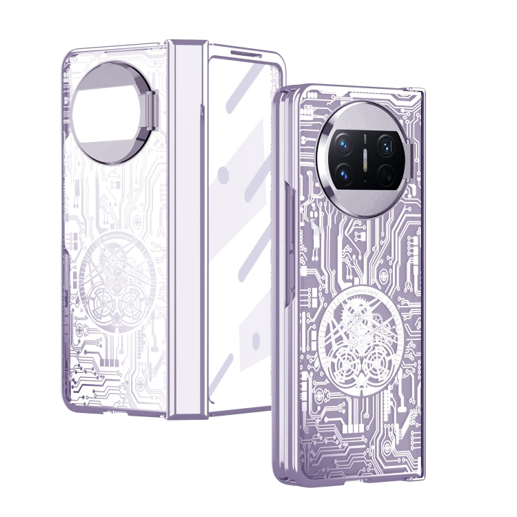 Clear-silver circuit phone case with camera cutout and side rails for Huawei Mate X3
