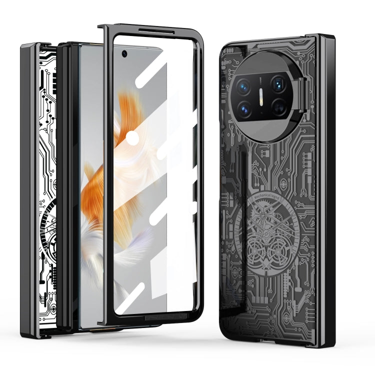Black circuit-pattern phone case with camera cutout and slim side frame for Huawei Mate X3