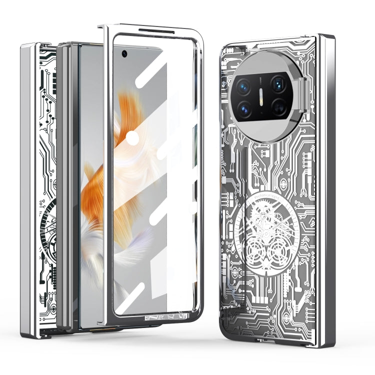 Silver circuit phone case with camera cutout and protective side edges for Huawei Mate X3