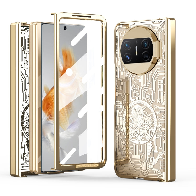 Champagne gold circuit phone case with camera cutout and slim protective frame for Huawei Mate X3