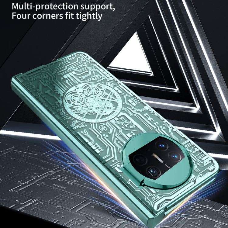 Teal circuit-pattern phone case with camera cutout and corner protection for Huawei Mate X3