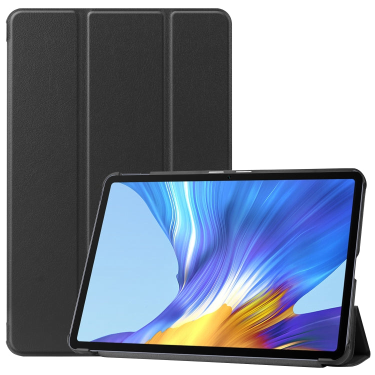 Black three-fold leather tablet case with horizontal stand for screen viewing