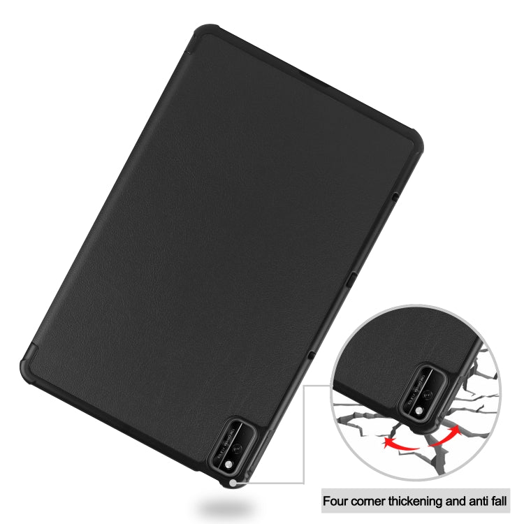 Black folio tablet case with reinforced corners and front cover panel