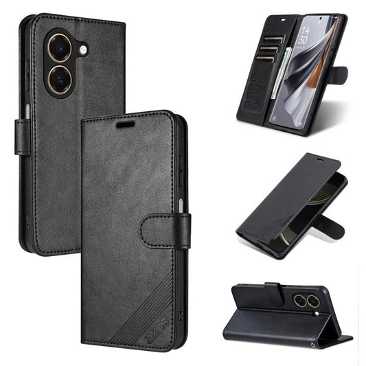 Black sheepskin-texture flip leather phone case with card holder and stand features