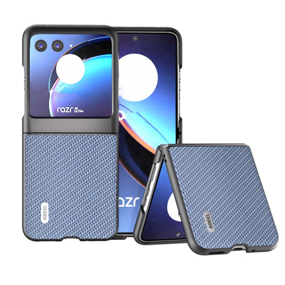 Light gray carbon-fiber phone case with black bumper for Razr 40 Ultra