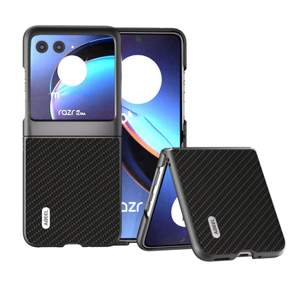 Black carbon-fiber texture protective phone case with raised edges and cutouts