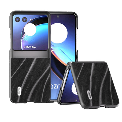 Protective phone case with dark gray wavy stripe design and open-fold cover
