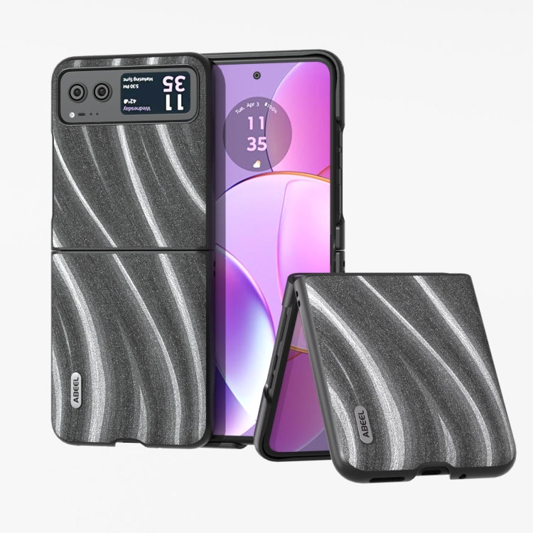 Protective phone case with dark gray wavy stripe pattern and raised edges