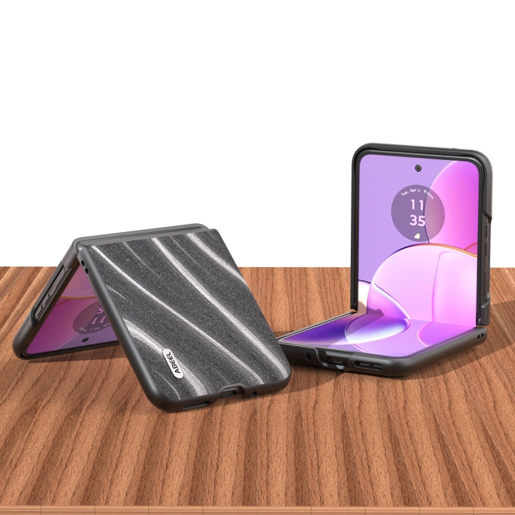 Protective phone case with dark gray wavy stripe finish and open-fold cover