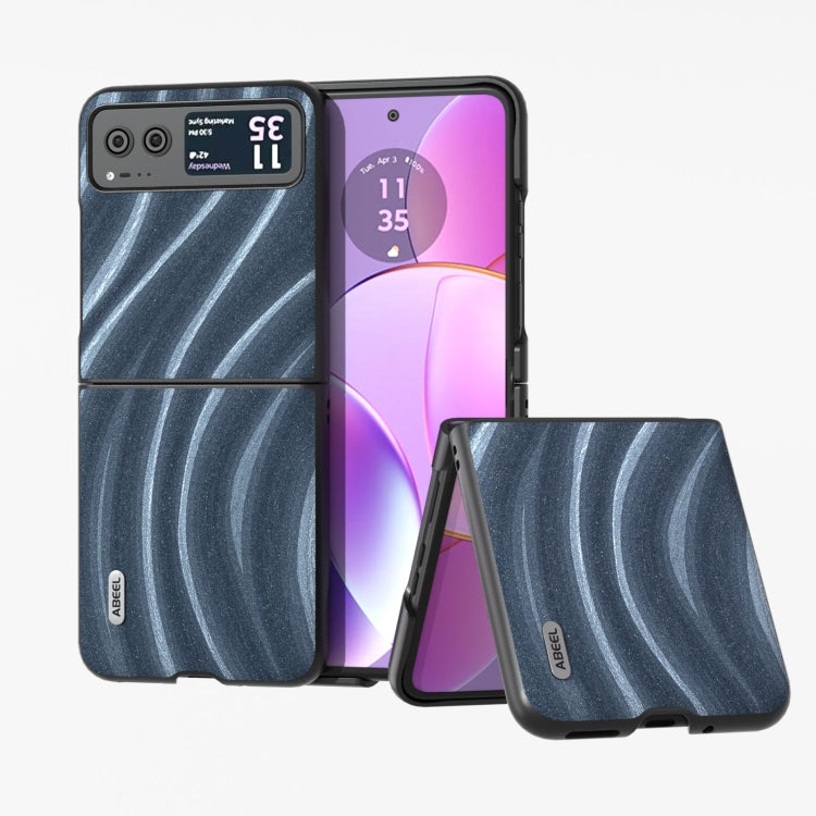 Protective foldable phone case with dark gray wave pattern, shown open with front cover