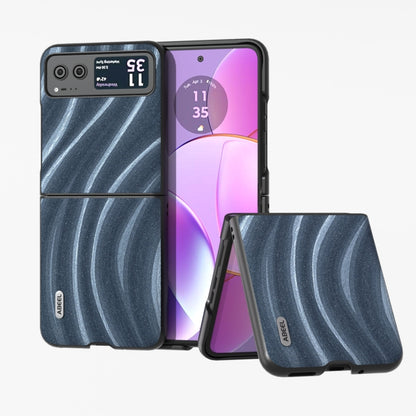 Protective foldable phone case with dark gray wave pattern, shown open with front cover