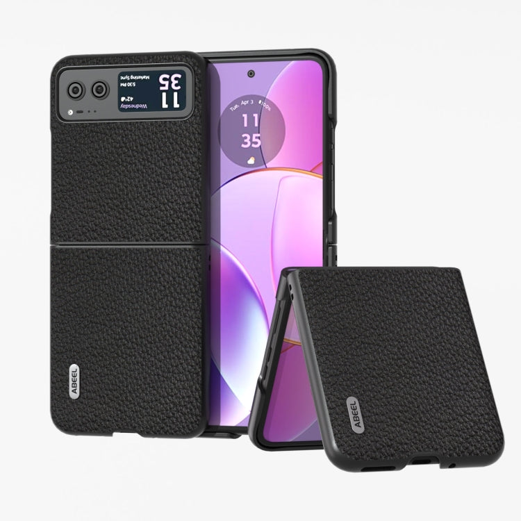 Genuine leather litchi-textured phone case, black, with flip cover and kickstand
