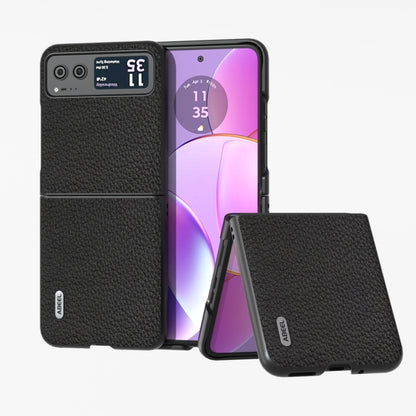Genuine leather litchi-textured phone case, black, with flip cover and kickstand