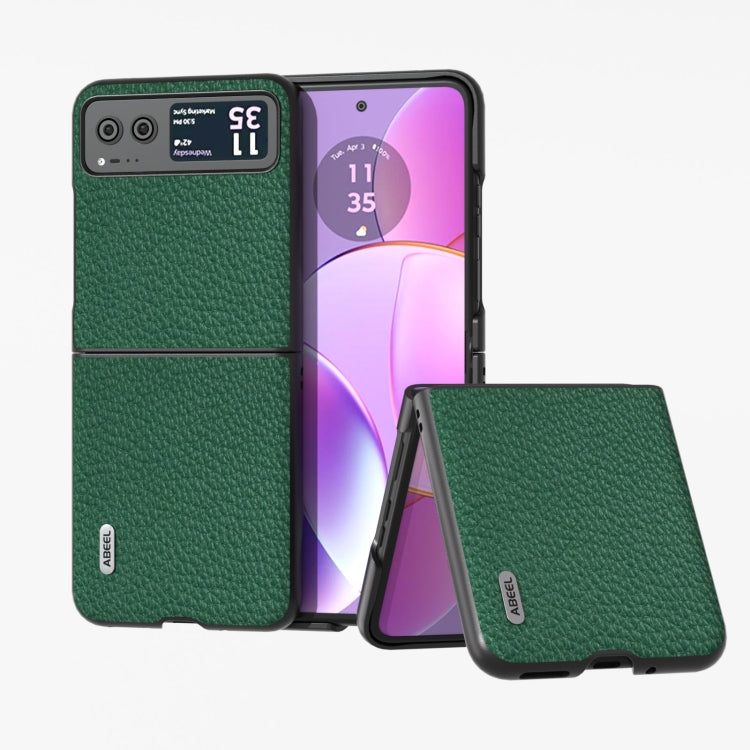 Litchi-texture genuine leather phone case, green flip-style design with textured back