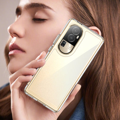 Clear TPU phone case with gold-toned frame, covering camera lens and sides