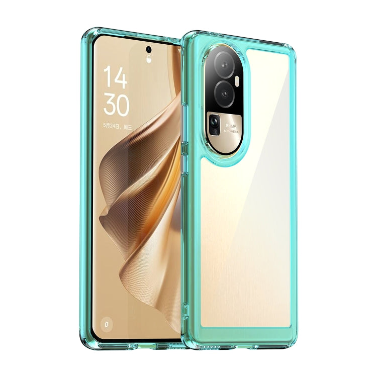 Transparent TPU phone case with teal-blue edges for OPPO Reno10 Pro
