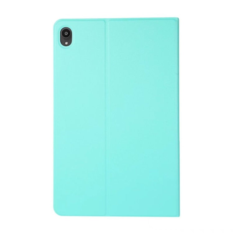 Mint green tablet leather flip case with vertical seam and camera opening