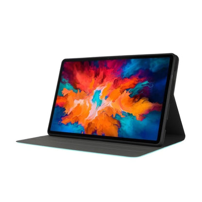 Black tablet leather flip case with stand and front viewing angle