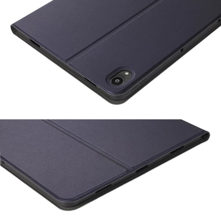 Textured leather-style flip tablet case, dark blue with camera cutout and edge