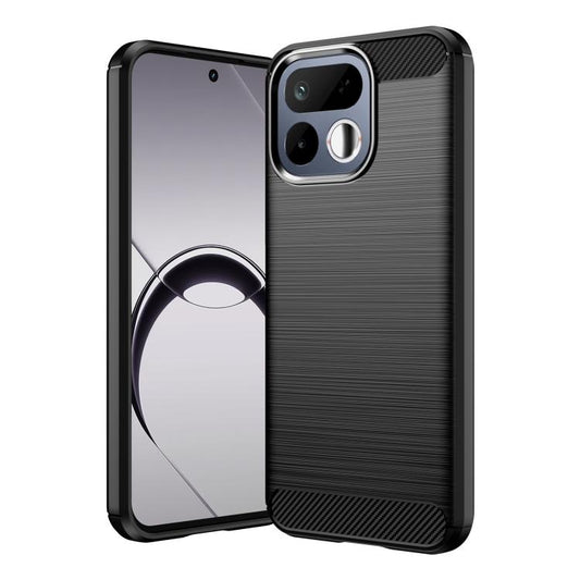 Black TPU phone case with brushed carbon-fiber texture and raised camera bezel