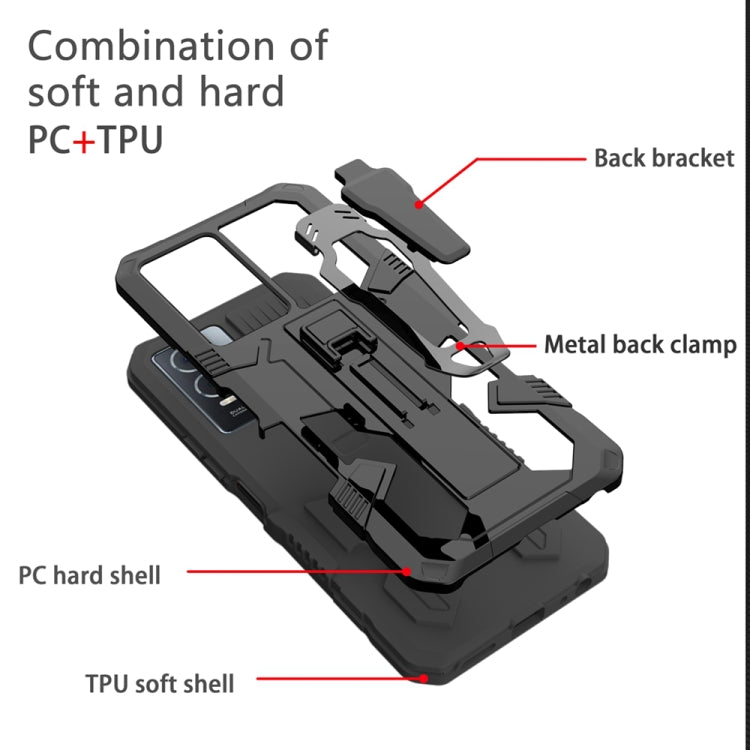 Rugged black PC hard shell and TPU shockproof phone case with back bracket