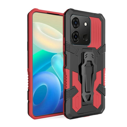 Rugged red-and-black phone case with raised edges and camera cutouts