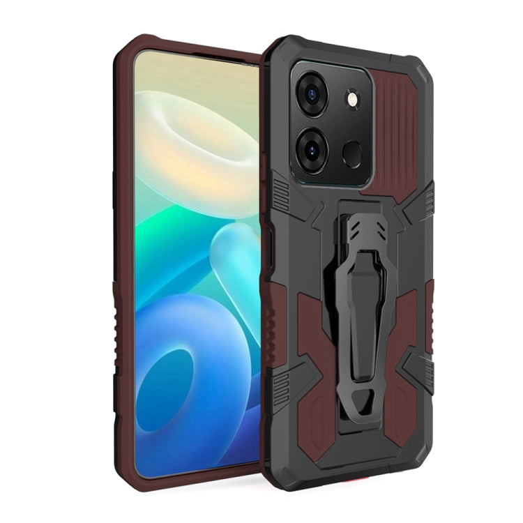 Rugged shockproof phone case with armor design, brown and black, raised camera cutouts