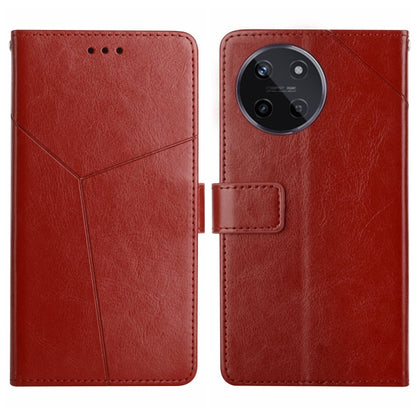 Brown leather flip phone case with Y-line pattern, magnetic flap, and card pocket.