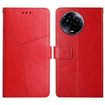 Red Y-pattern flip leather phone case with camera cutout and small card holder tab