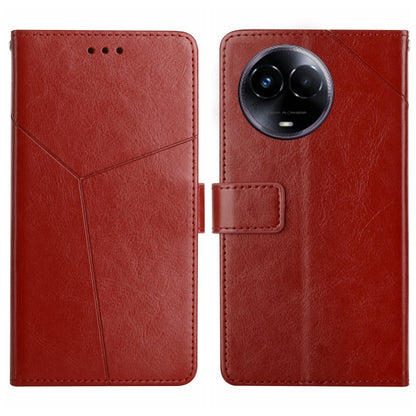 Brown Y-pattern flip leather phone case with camera cutout and card holder flap