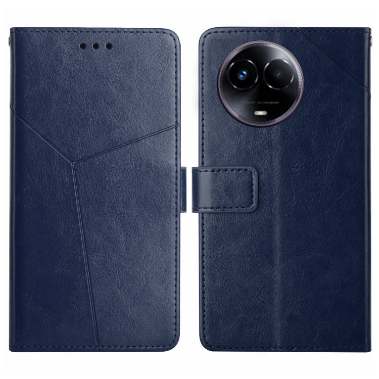 Navy blue Y-pattern flip leather phone case with camera cutout and card holder flap