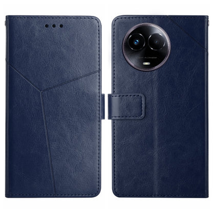 Navy blue Y-pattern flip leather phone case with camera cutout and card holder flap