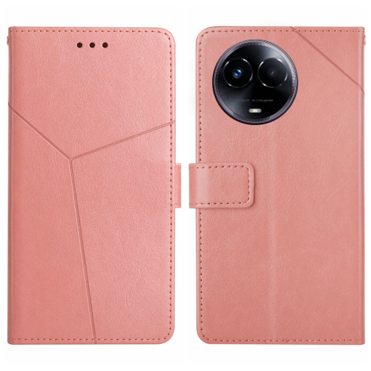 Pink leather flip phone case with Y-line pattern, magnetic flap, and card slot.