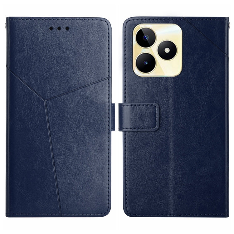Dark blue leather flip phone case with Y-line pattern, magnetic flap, and card pocket.