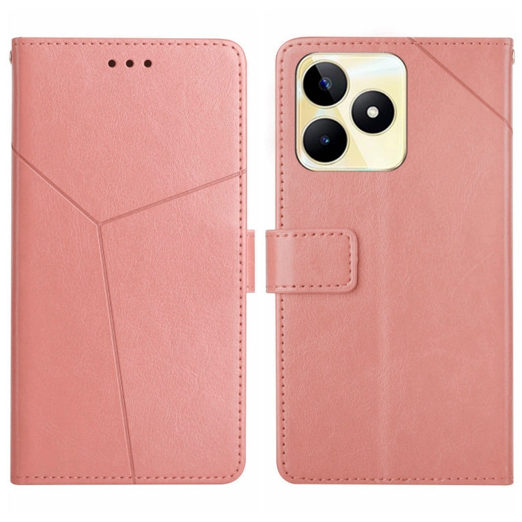 Light pink leather flip phone case with Y-line pattern, magnetic flap, and card pocket.