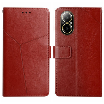 Red-brown Y-pattern flip leather phone case with camera cutout and card holder flap