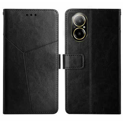Black Y-pattern flip leather phone case with camera cutout and front card pocket