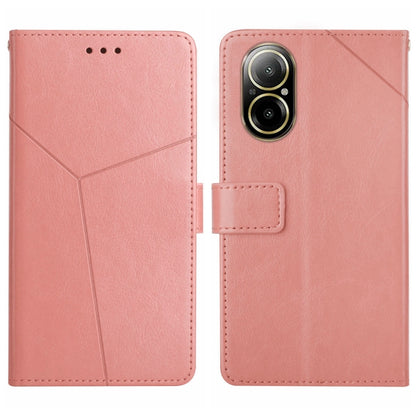 Light pink Y-pattern flip leather phone case with camera cutout and card holder flap