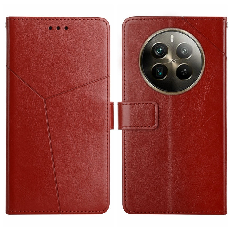 Red leather flip phone case front and back view with Y pattern and camera window