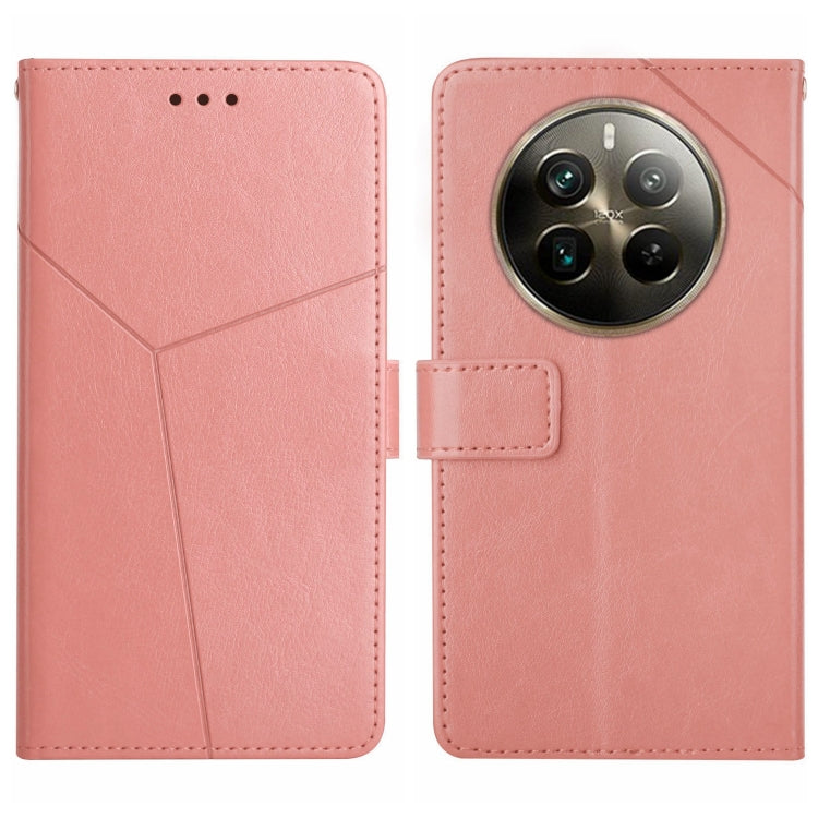 Pink Y-pattern flip leather phone case with camera cutout and front card holder