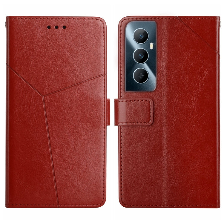 Red Y-shaped flip leather phone case with card slot and camera cutout