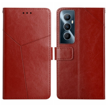 Red Y-shaped flip leather phone case with card slot and camera cutout