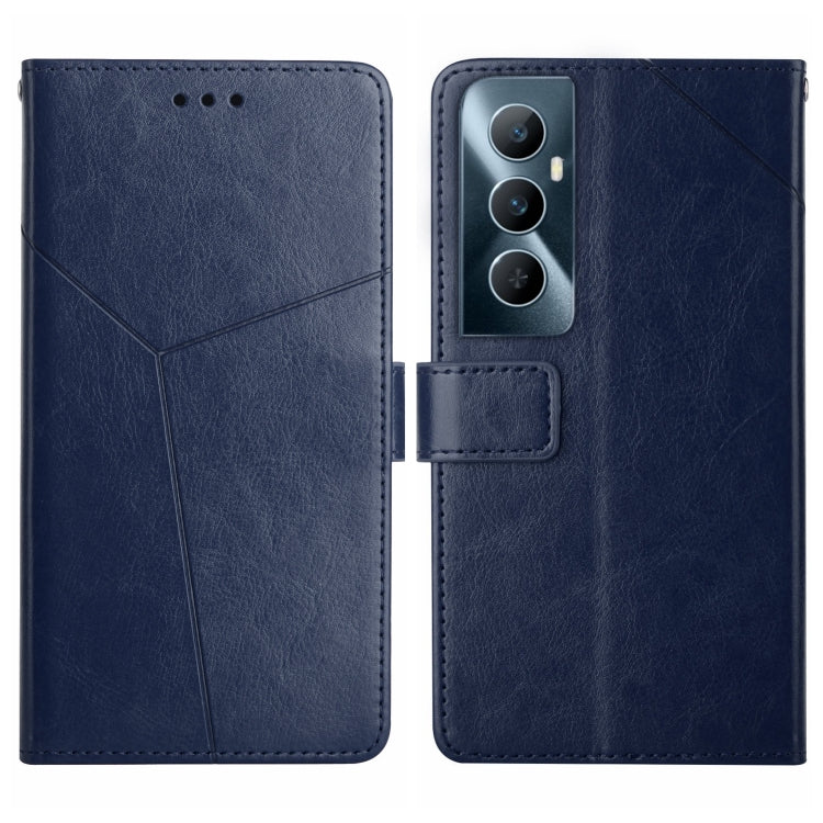Blue Y-shaped flip leather phone case with card slot and camera cutout