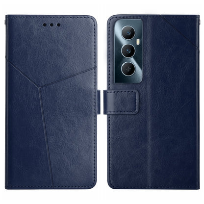 Blue Y-shaped flip leather phone case with card slot and camera cutout