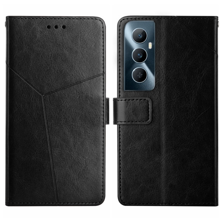 Black Y-shaped flip leather phone case with card slot and camera cutout